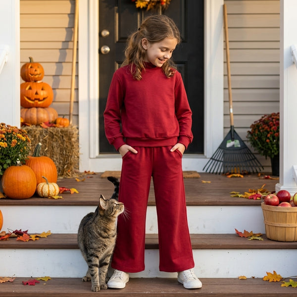 RTS GLP3413 toddler girl clothes solid red long sleeve pant outfit
