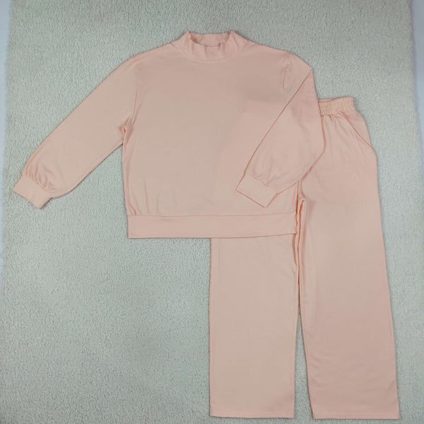 RTS Matching clothing Mommy And Me solid long sleeve top and wide leg pants outfit-2026.10.14