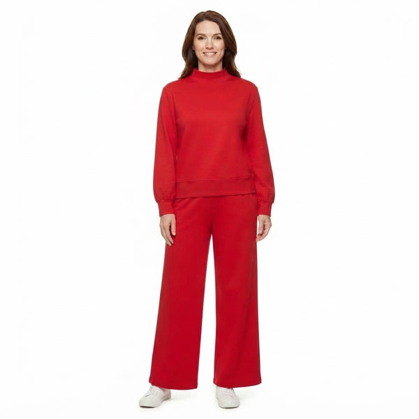 RTS GLP3417 women clothes solid print long sleeve top wide leg pant set