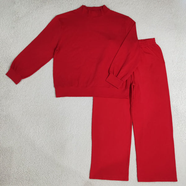 RTS GLP3417 women clothes solid print long sleeve top wide leg pant set