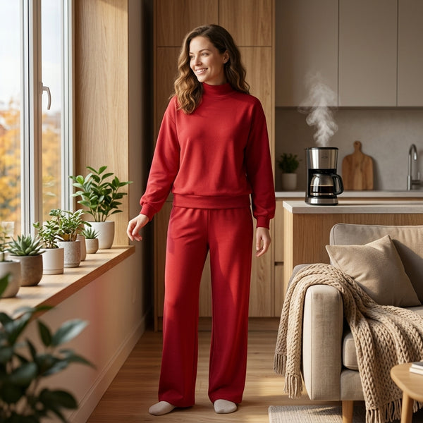 RTS GLP3418 women clothes solid red long sleeve pant outfit