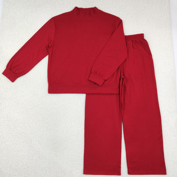 RTS Matching clothing Mommy And Me solid long sleeve top and wide leg pants outfit-2026.10.14