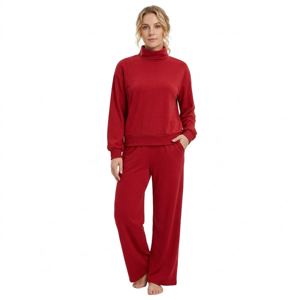 RTS GLP3418 women clothes solid red long sleeve pant outfit