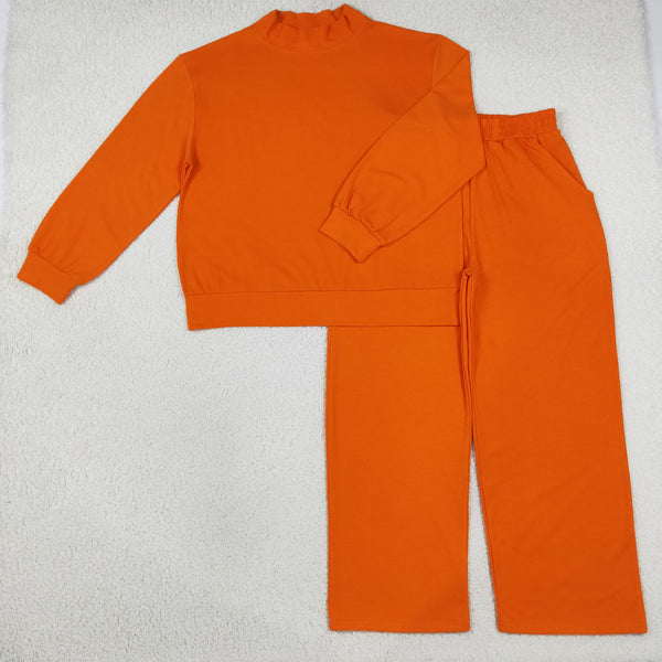 RTS GLP3419 women clothes solid orange long sleeve pants outfit