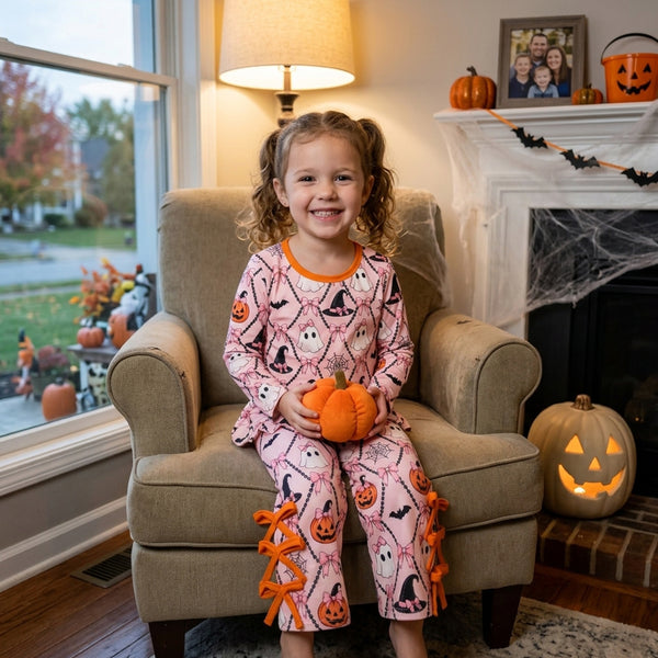 RTS GLP3434 baby girl clothes ghost print toddler girl halloween outfit