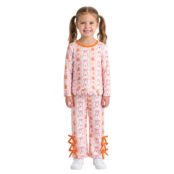 RTS GLP3436 baby girl clothes pumpkin print toddler girl halloween outfit scallop