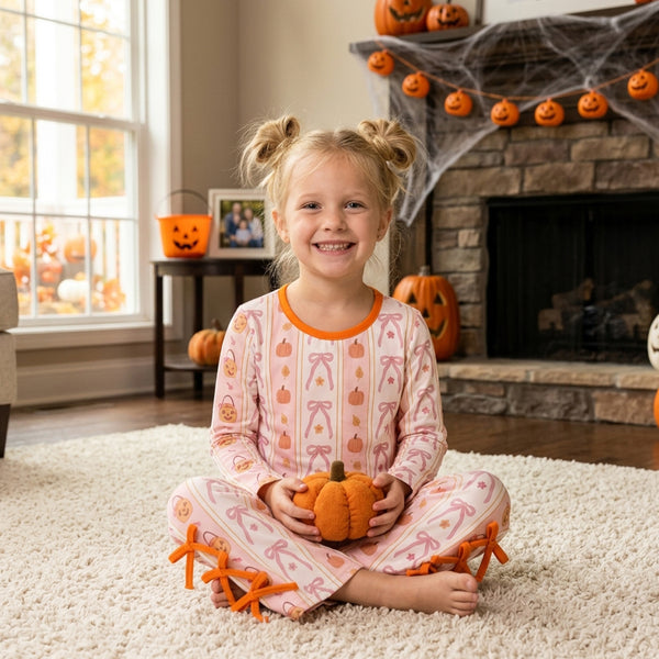 RTS GLP3436 baby girl clothes pumpkin print toddler girl halloween outfit scallop