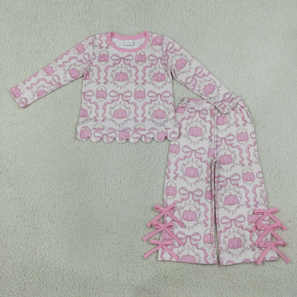 RTS GLP3437 baby girl clothes pumpkin print toddler girl halloween outfit scallop