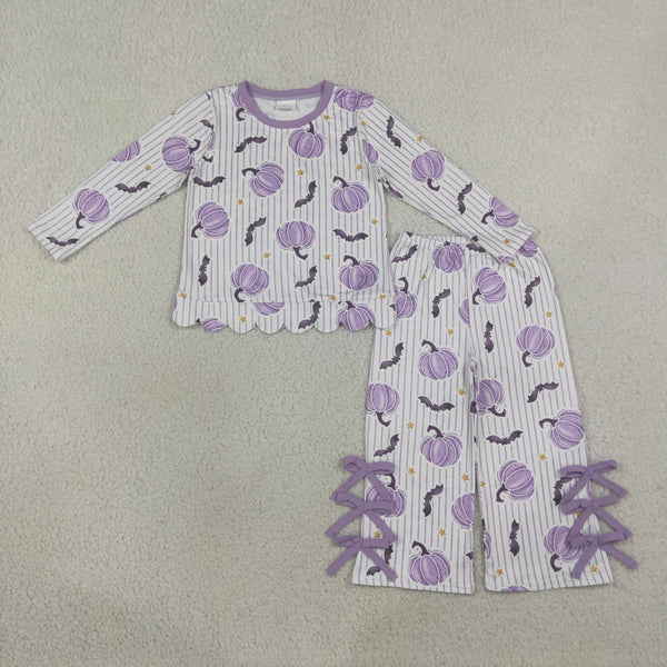 RTS Matching clothing girls Halloween pumpkin & ghost mixed print toddler girl long sleeve flare pants outfit-2026.10.7