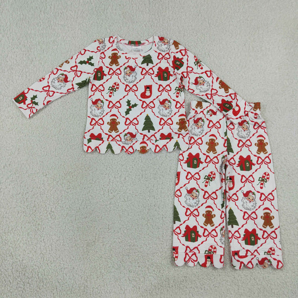 RTS GLP3447 baby girl clothes santa print toddler girl christmas outfit