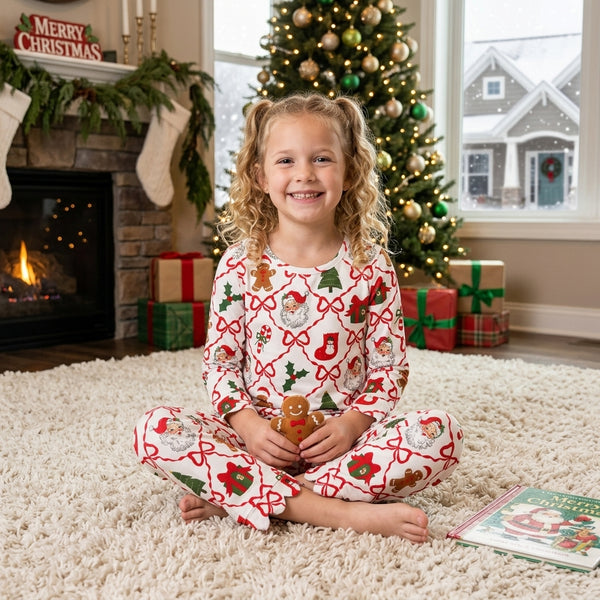 RTS GLP3447 baby girl clothes santa print toddler girl christmas outfit