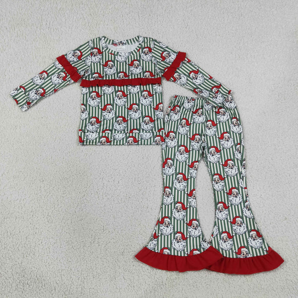 GLP3452 RTS Christmas Santa Stripe Ruffles Girls Set christmas clothing set