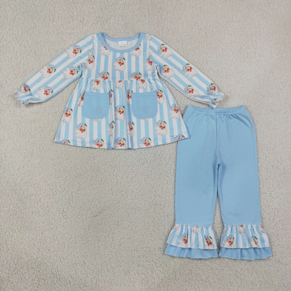 RTS GLP3455 baby girl clothes christmas santa stripe print long sleeve top pant outfit