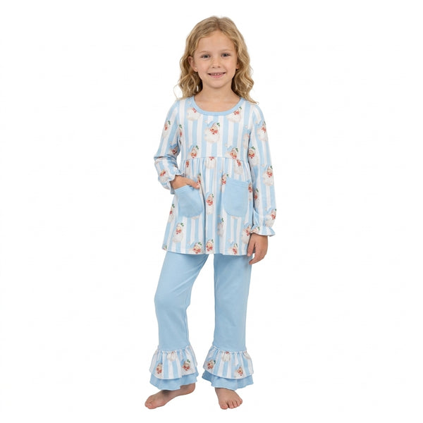 RTS GLP3455 baby girl clothes christmas santa stripe print long sleeve top pant outfit