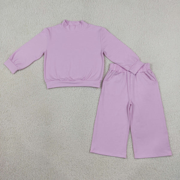RTS GLP3470 baby girl clothes solid print long sleeve top wide leg pant outfit