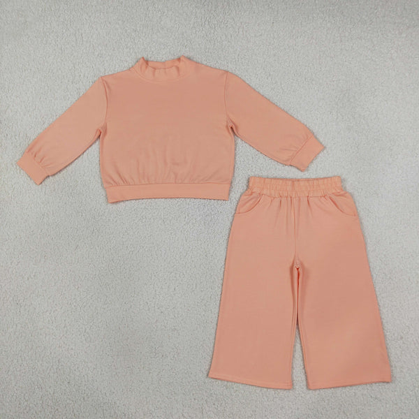 RTS GLP3471 toddler girl clothes solid peach long sleeve pants outfit
