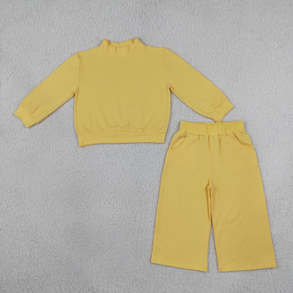 RTS GLP3473 baby girl clothes cotton solid long sleeve top wide leg pant outfit winter outfit