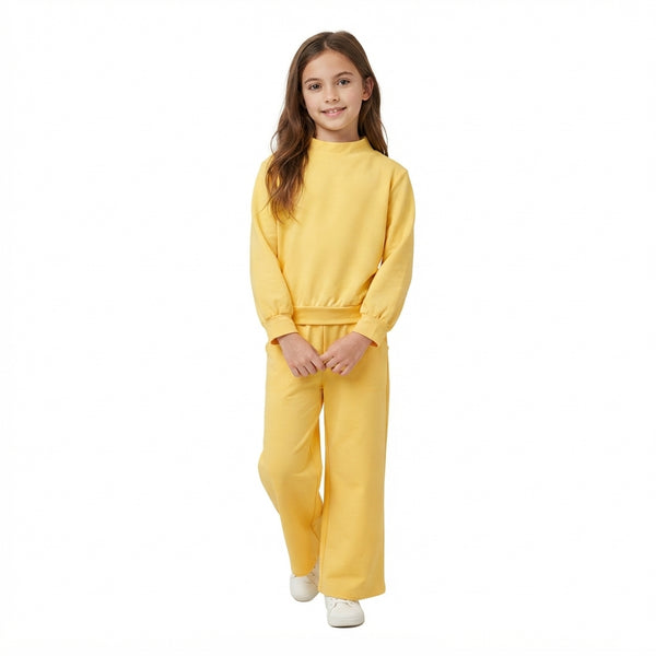 RTS GLP3473 baby girl clothes cotton solid long sleeve top wide leg pant outfit winter outfit
