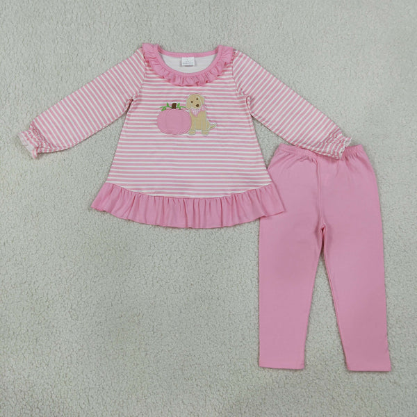 RTS GLP3480 baby girl clothes embroidery pumpkin print toddler girl fall outfit