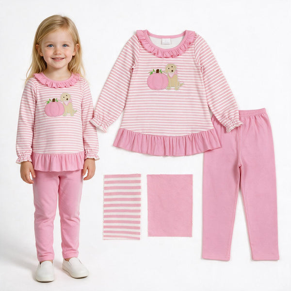 RTS GLP3480 baby girl clothes embroidery pumpkin print toddler girl fall outfit