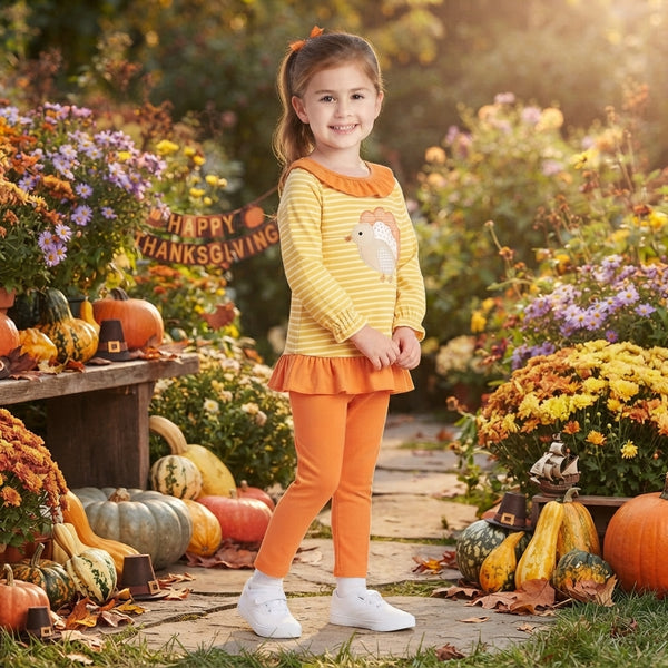 RTS GLP3493 baby girl clothes turkey embroidery thanksgiving clothing set