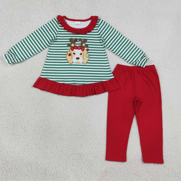 RTS GLP3494 baby girl clothes christmas dog embroidery christmas  clothing set