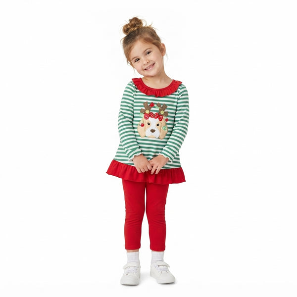 RTS GLP3494 baby girl clothes christmas dog embroidery christmas  clothing set