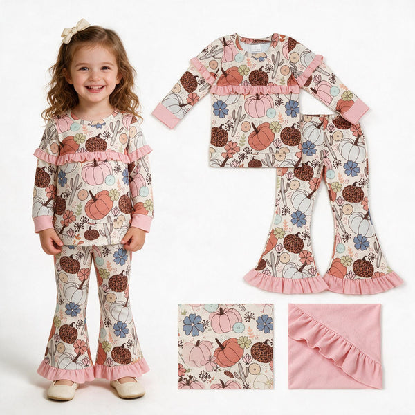 GLP3502  RTS kids girl halloween clothing set pumpkin fall pants set