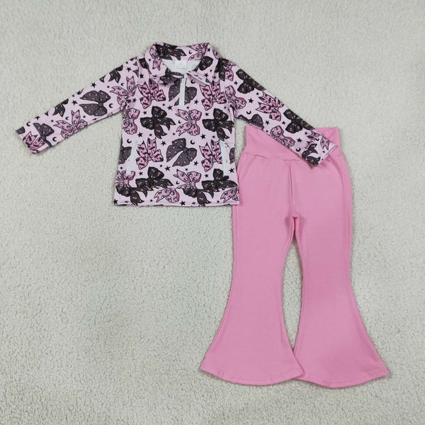 RTS GLP3507 baby girl clothes purple butterfly print long sleeve flare pant outfit halloween outfit