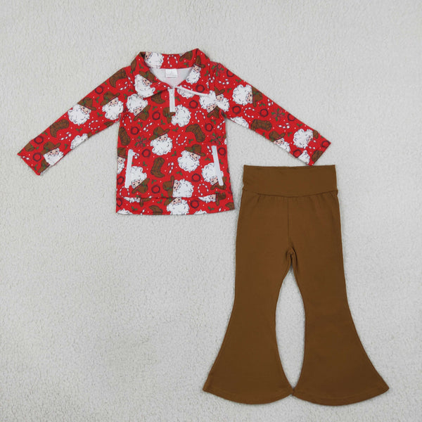 RTS GLP3509 baby girl clothes floral print long sleeve top flare pant outfit