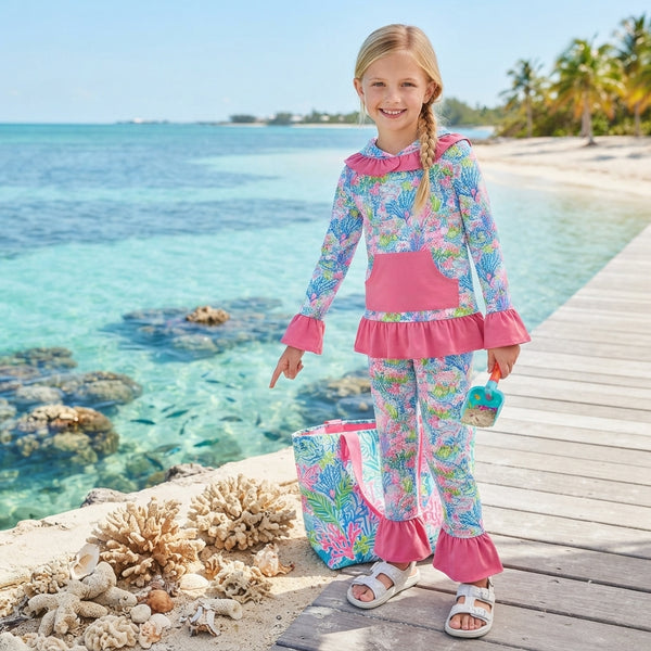 RTS GLP3518 baby girl clothes floral print hooded top pant outfit