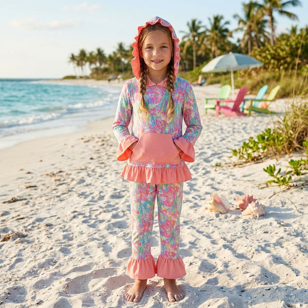 RTS GLP3519 baby girl clothes seagrass print toddler girl winter outfit