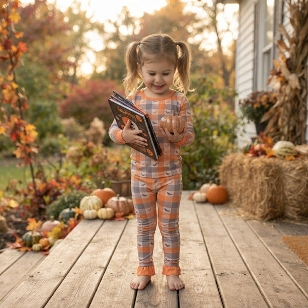 RTS GLP3533 baby girl clothes halloween plaid ghost print long sleeve pant outfit