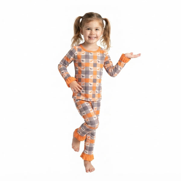 RTS GLP3533 baby girl clothes halloween plaid ghost print long sleeve pant outfit