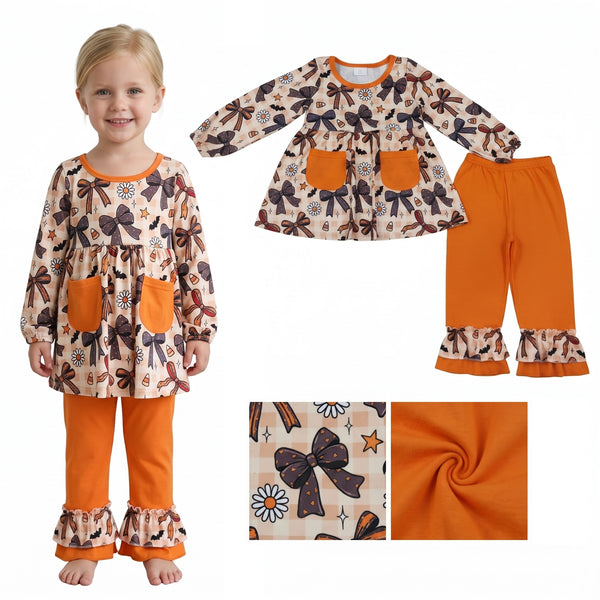 GLP3534 RTS baby girl clothes bows print toddler girl Halloween outfit