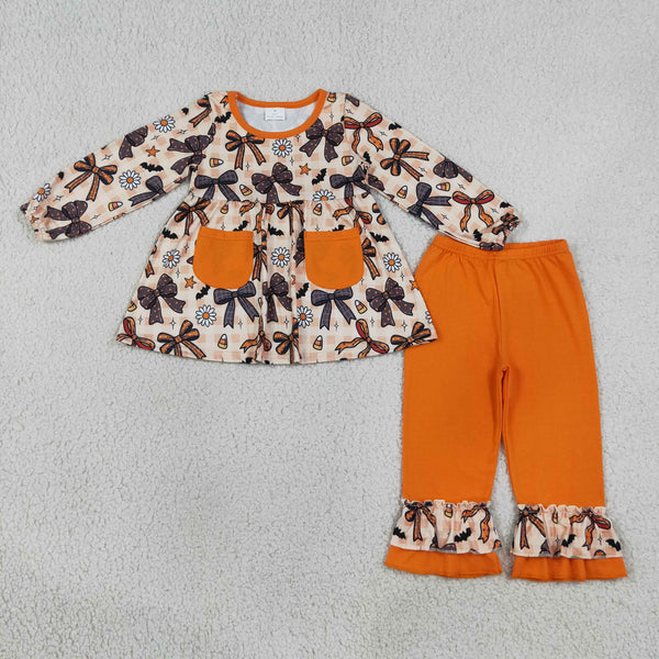 GLP3534 RTS baby girl clothes bows print toddler girl Halloween outfit