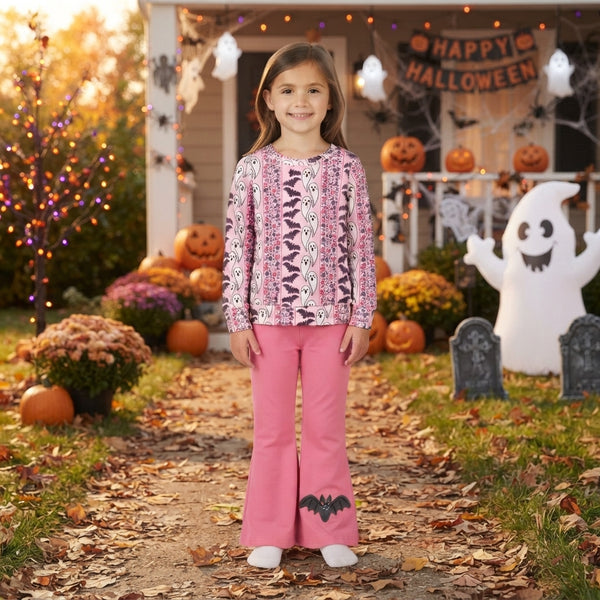 RTS GLP3537 baby girl clothes halloween bat print long sleeve flare pant outfit