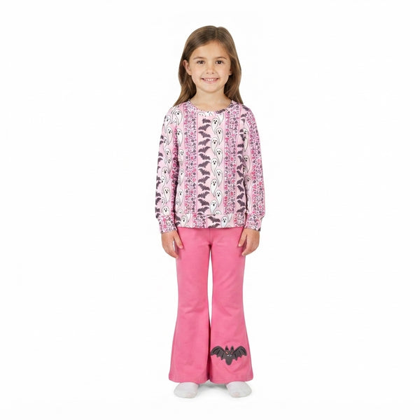 RTS GLP3537 baby girl clothes halloween bat print long sleeve flare pant outfit