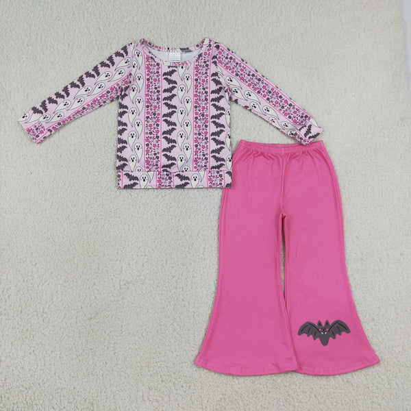 RTS GLP3537 baby girl clothes halloween bat print long sleeve flare pant outfit