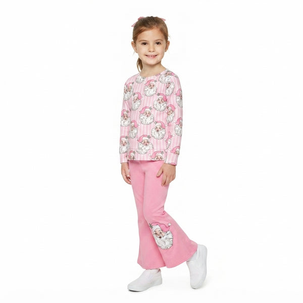 RTS GLP3538 baby girl clothes christmas santa claus stripe print long sleeve flare pant outfit