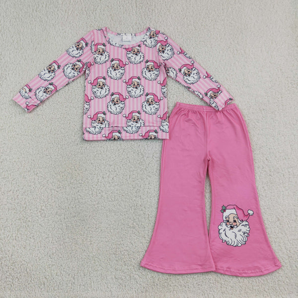 RTS GLP3538 baby girl clothes christmas santa claus stripe print long sleeve flare pant outfit