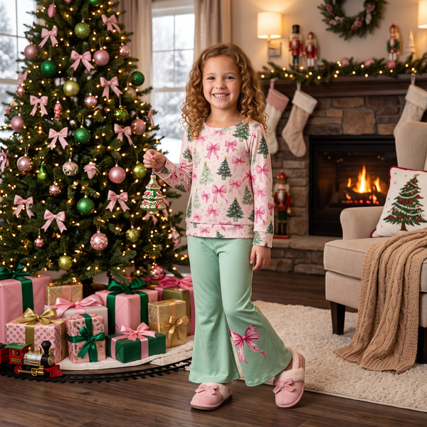 GLP3539 RTS baby girl clothes tree print toddler girl christmas outfit