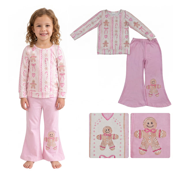 GLP3540 RTS baby girl clothes gingerbread man print toddler girl christmas outfit
