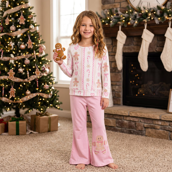 GLP3540 RTS baby girl clothes gingerbread man print toddler girl christmas outfit