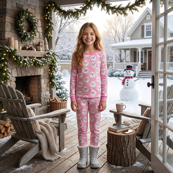 RTS GLP3543 baby girl clothes christmas snowman print long sleeve jogger pant outfit
