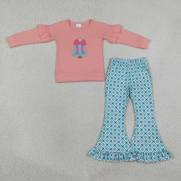 RTS Matching clothing kids Christmas tree bow embroidery christmas clothes-2026.10.7