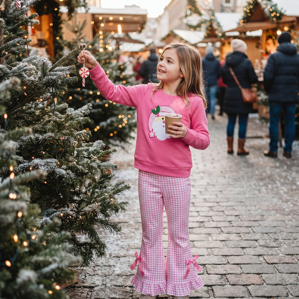 RTS GLP3561 toddler girl clothes Christmas embroidery long sleeve ruffle flare pants outfit