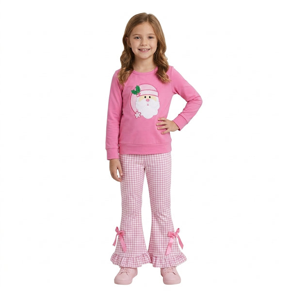 RTS GLP3561 toddler girl clothes Christmas embroidery long sleeve ruffle flare pants outfit