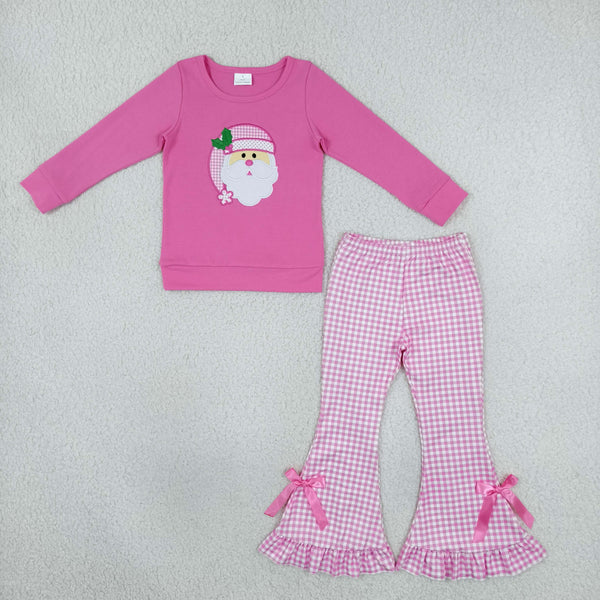 RTS GLP3561 toddler girl clothes Christmas embroidery long sleeve ruffle flare pants outfit