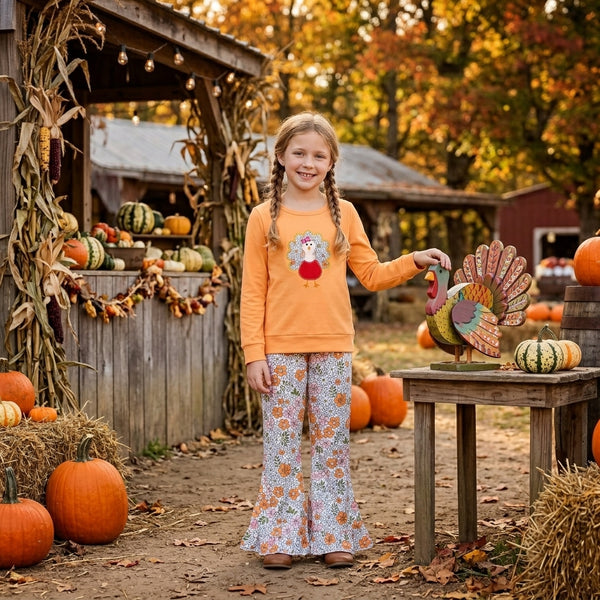 RTS GLP3563 toddler girl clothes Thanksgiving embroidery long sleeve outfit